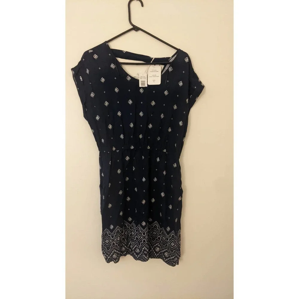 Pink Rose Boho Dress XL, Navy Blue Midi, NWT - Picture 5 of 11